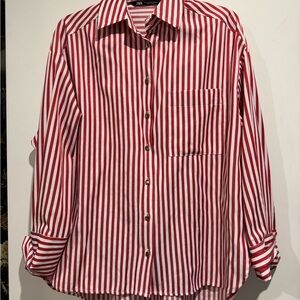 Zara Red and White Striped Button Down Shirt
